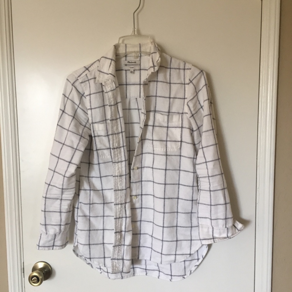 Madewell White and Grey Checkered Flannel Shirt